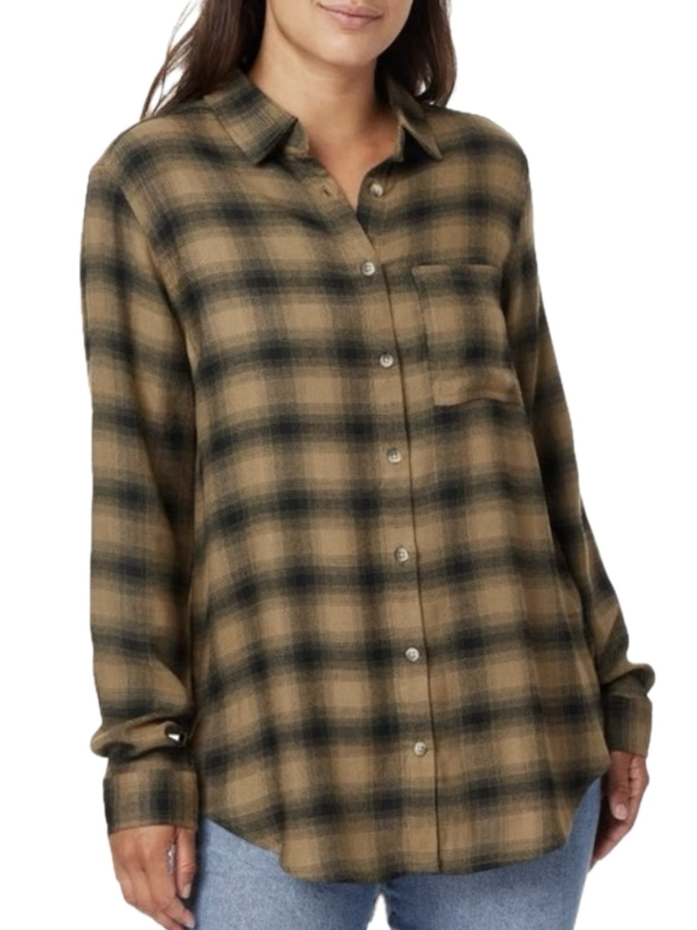 C&C California Lightweight Flannel Long Sleeve Button Shirt Womens Large Brown